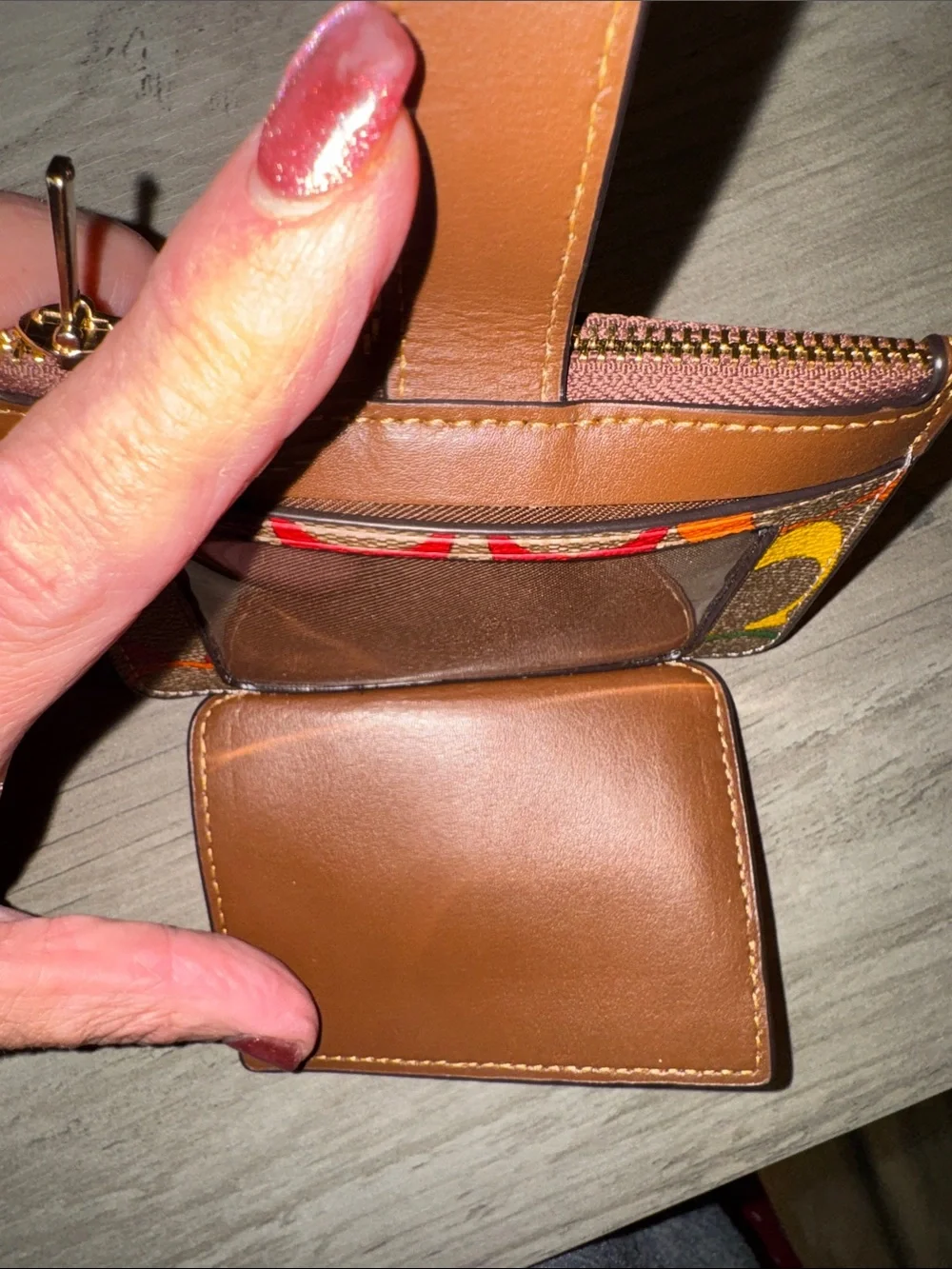 COACH Brown Signature Card Case with Rainbow C and Keyring & Dusty